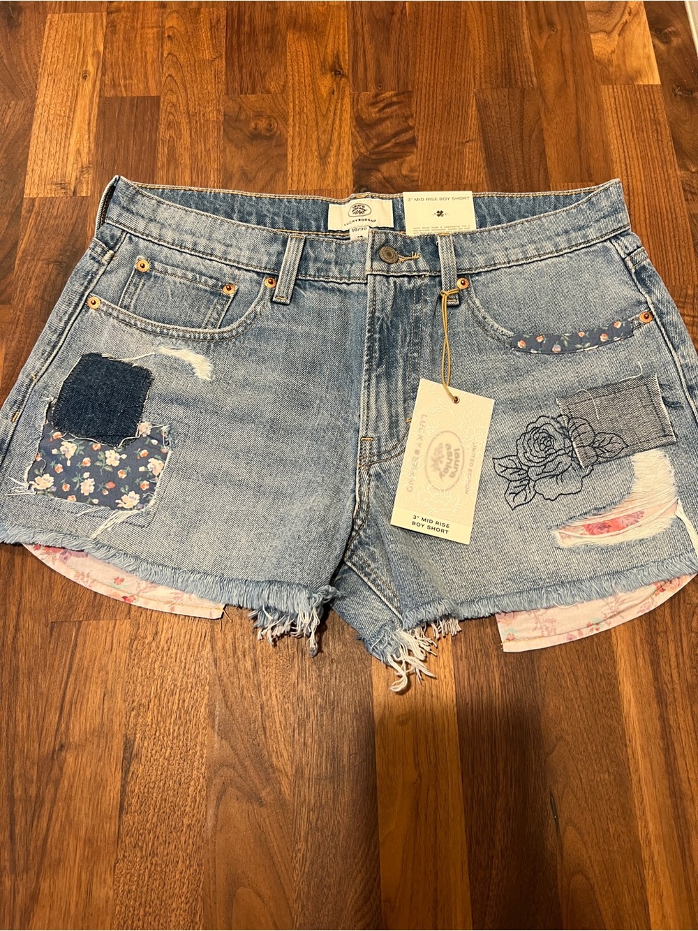 Lucky Brand Laura Ashley Light Blue Patchwork Floral Denim Shorts NWT
